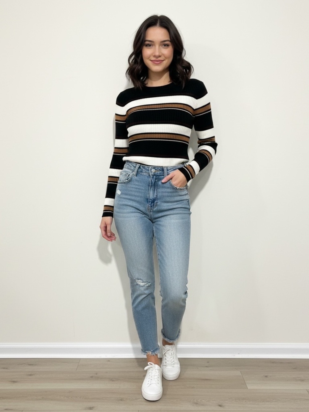 NEW • Frame • Striped Cashmere Cotton Sweater Black White XS